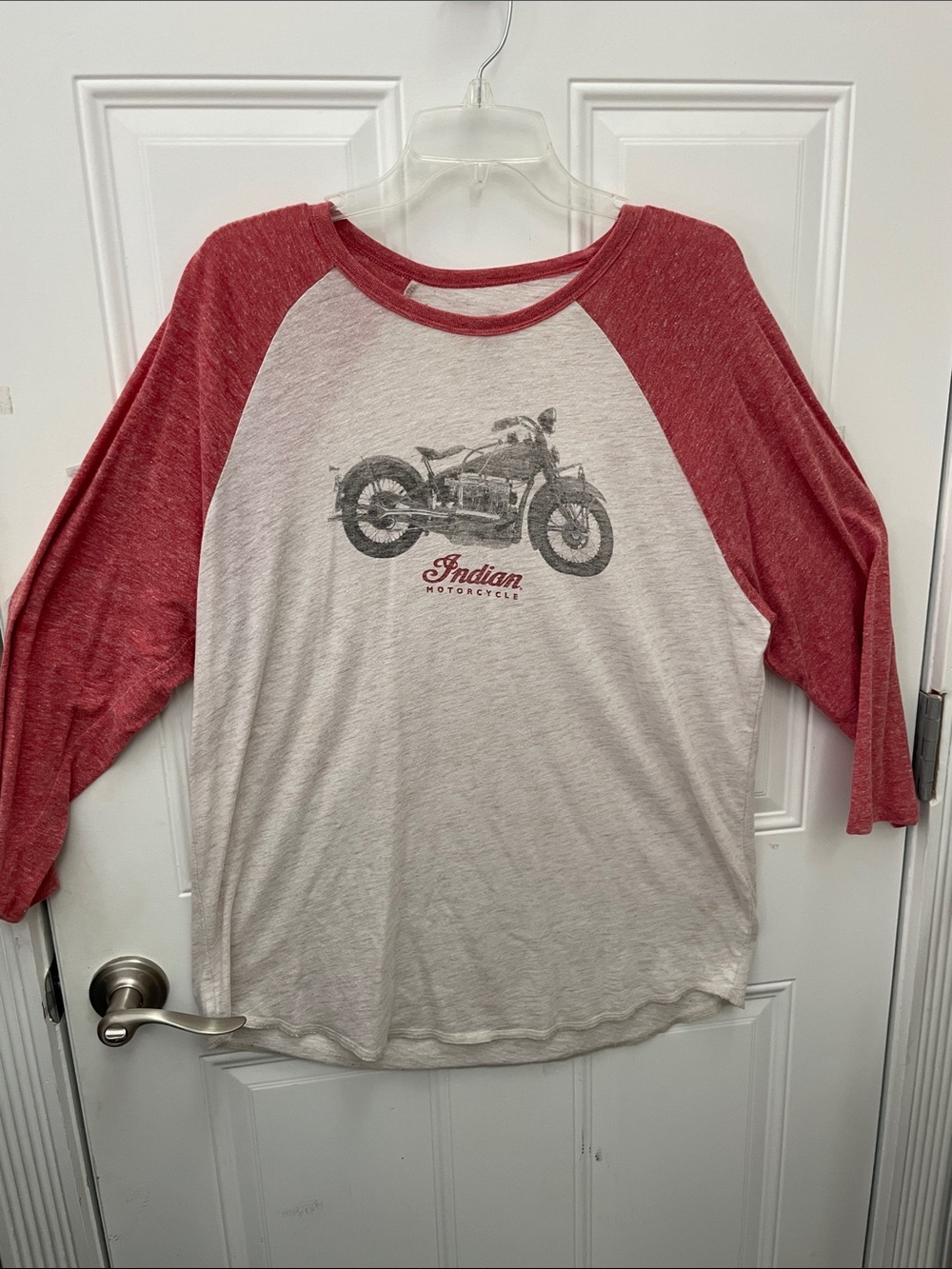 Lucky Brand Indian motorcycle Red & Cream Raglan Graphic Tee